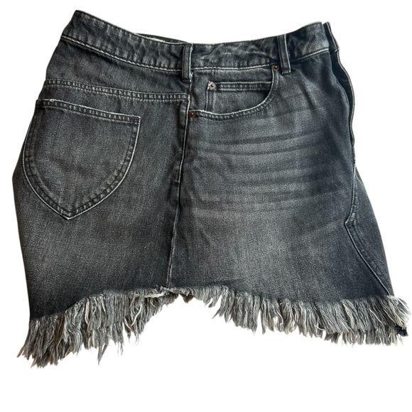 We The Free Women's Black Cotton Denim Raw Hem Fringe Maverick Size 28 Skirt - Picture 6 of 11